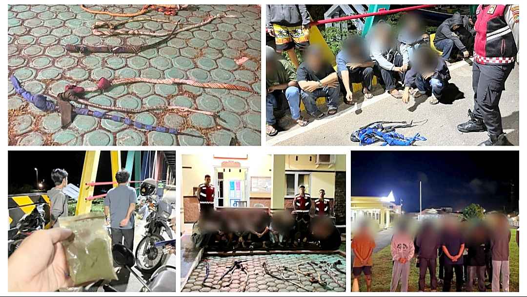 SAT SAMAPTA POLRES BELITUNG BERHASIL AMANKAN 16 PEMUDA TERLIBAT PERANG SARUNG