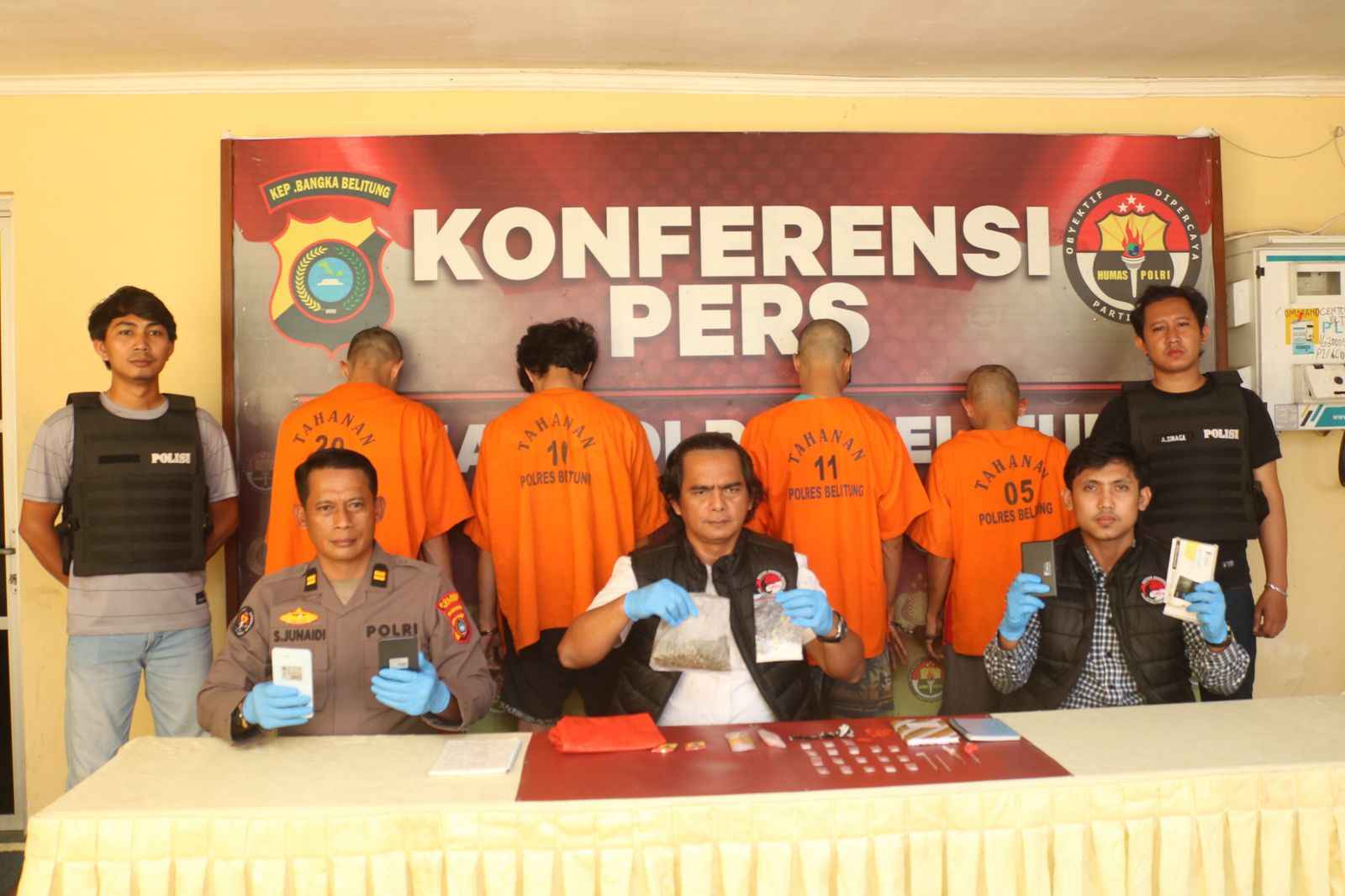 Satresnarkoba Polres Belitung Gelar Press Release Penangkapan Empat Pelaku Narkotika