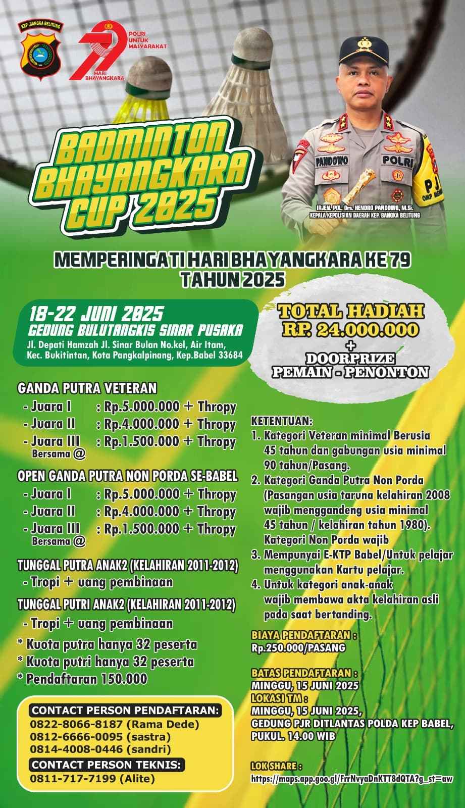 Polda Babel Gelar Turnamen Badminton Bhayangkara Cup 2025, Ayo Daftar Segera!!!