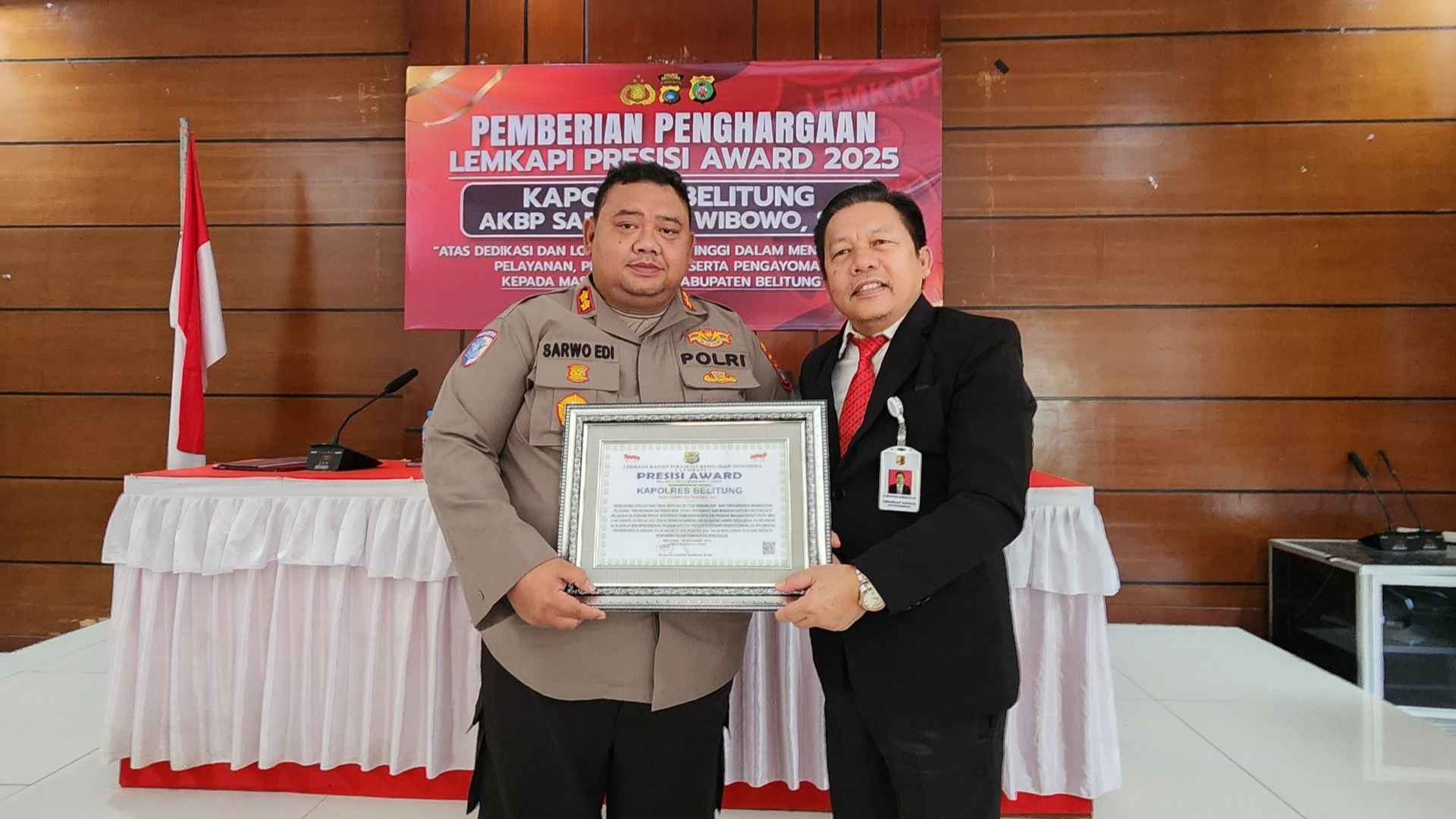 Kapolres Belitung Terima Penganugerahan Presisi Award 2025 Dari Lemkapi