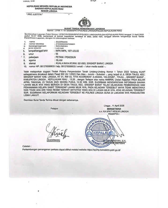 Dugaan Penyerobotan Lahan, Kades Tinjul Lingga Diseret ke Ranah Hukum