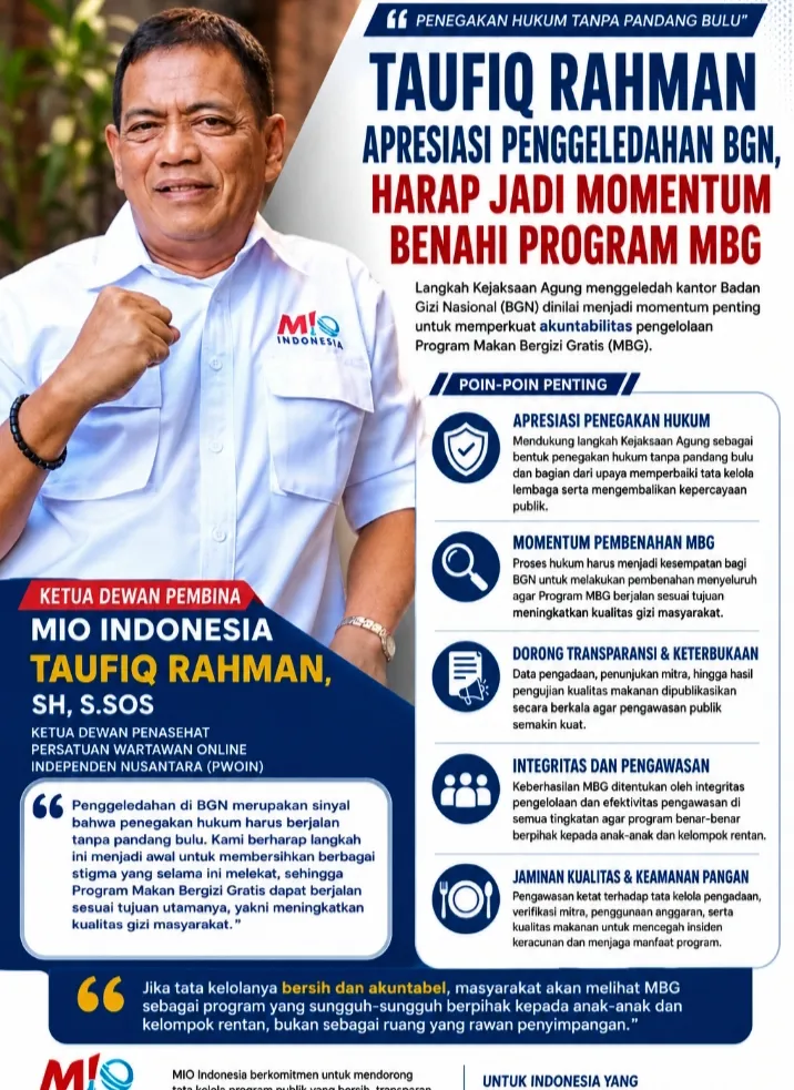 Taufiq Rahman Apresiasi Penggeledahan BGN, Harap Jadi Momentum Benahi Program MBG