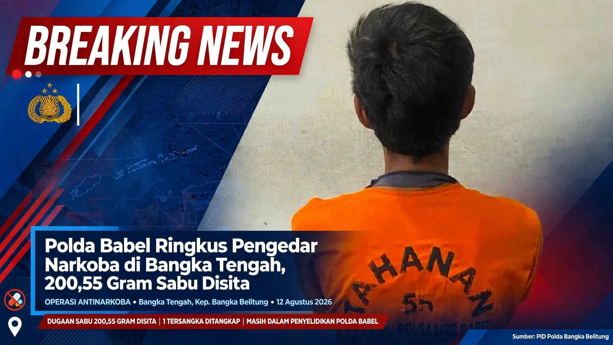 Polda Babel Ringkus Seorang Pengedar Narkoba Di Bangka Tengah, 200,55 Gram Sabu Disita