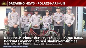 Kapolres Karimun Serahkan Sepeda Kargo Baca, Perkuat Layanan Literasi Bhabinkamtibmas