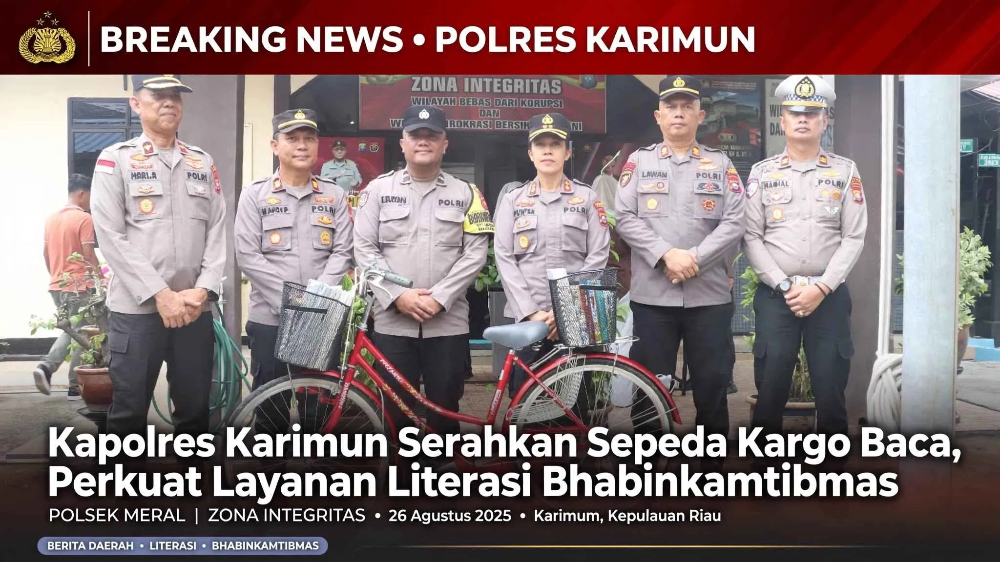 Kapolres Karimun Serahkan Sepeda Kargo Baca, Perkuat Layanan Literasi Bhabinkamtibmas