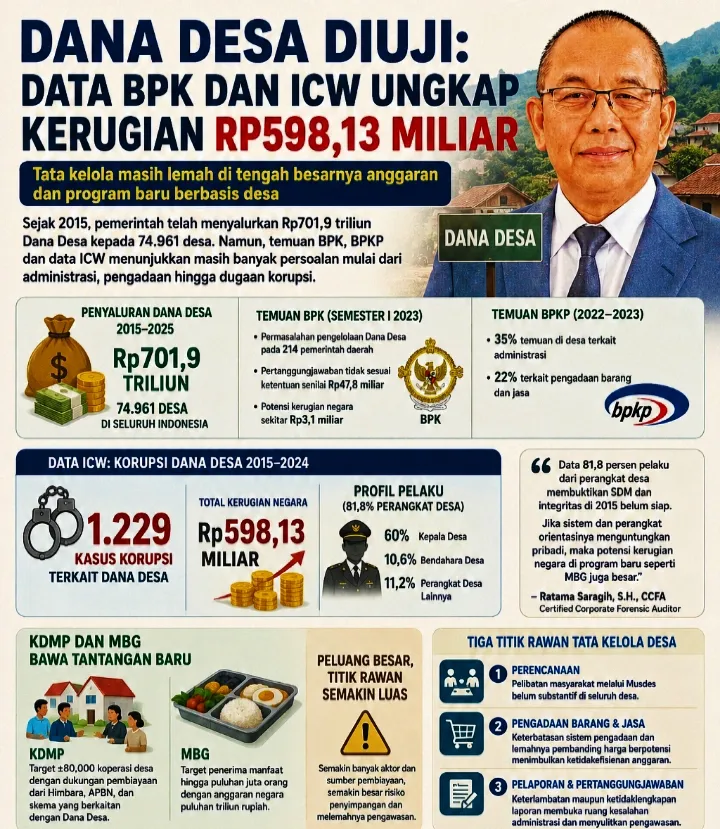 Dana Desa Diuji: Data BPK dan ICW Ungkap Kerugian Rp598,13 Miliar