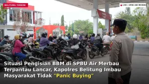 Situasi Pengisian BBM di SPBU Air Merbau Terpantau Lancar, Kapolres Belitung Imbau Masyarakat Tidak “Panic Buying”