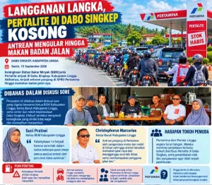 Pertalite Langka di Dabo Singkep, Antrean Kendaraan Mengular hingga Makan Badan Jalan