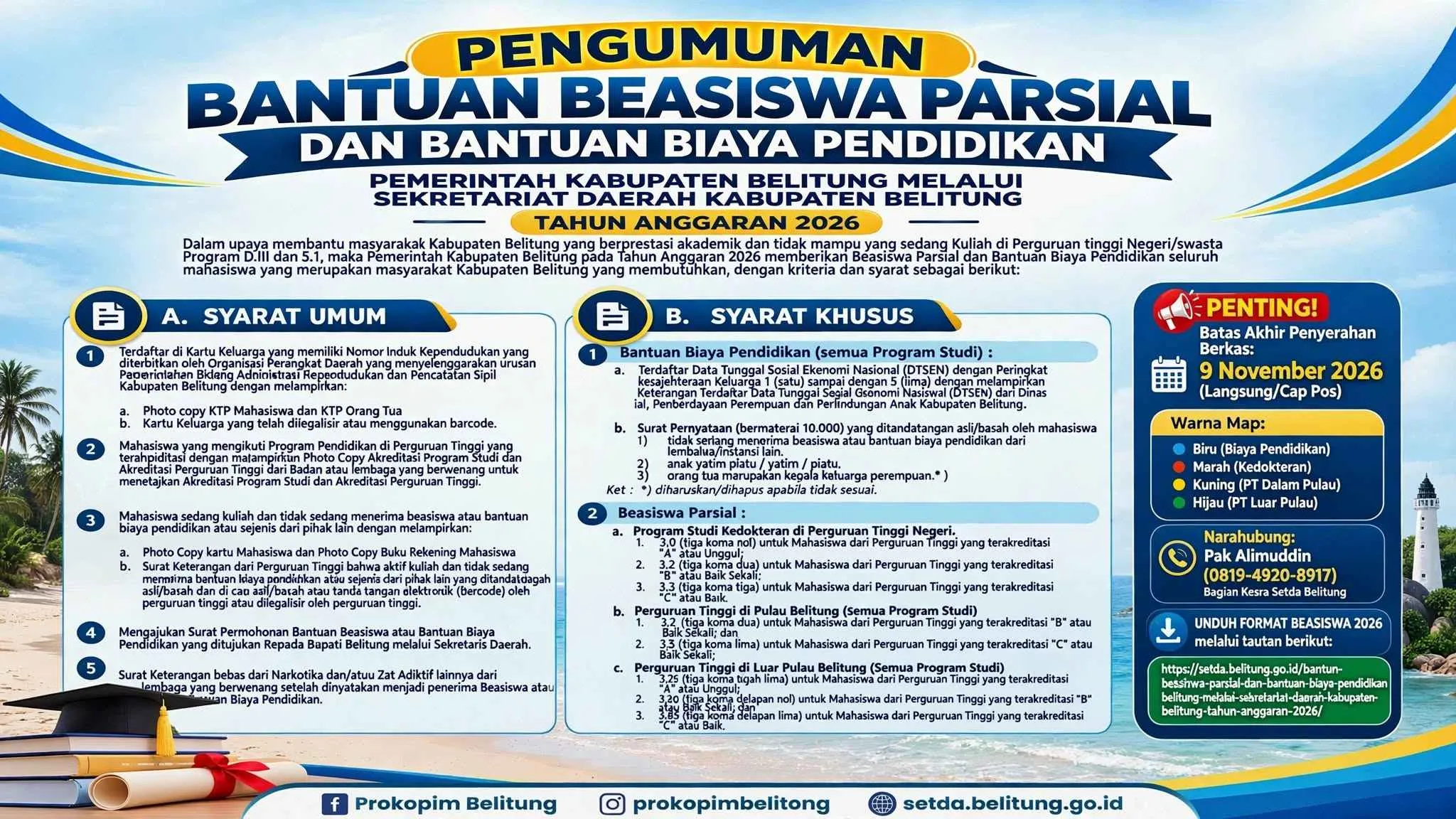 Pemkab Belitung Buka Beasiswa Parsial 2026