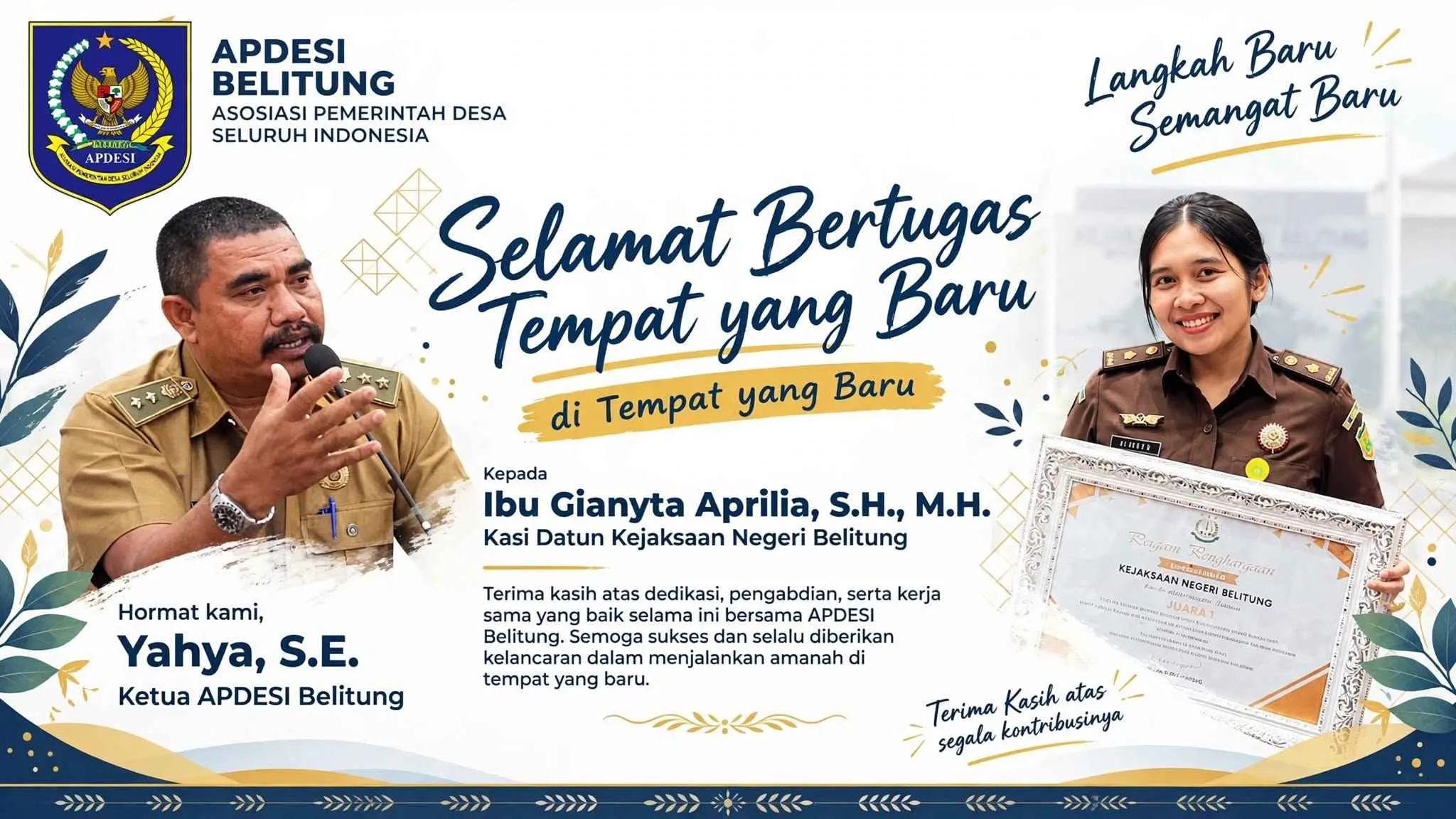 APDESI Belitung Apresiasi Dedikasi Kasi Datun Kejari Belitung, Gianyta Aprilia: Selamat Bertugas di Tempat Baru