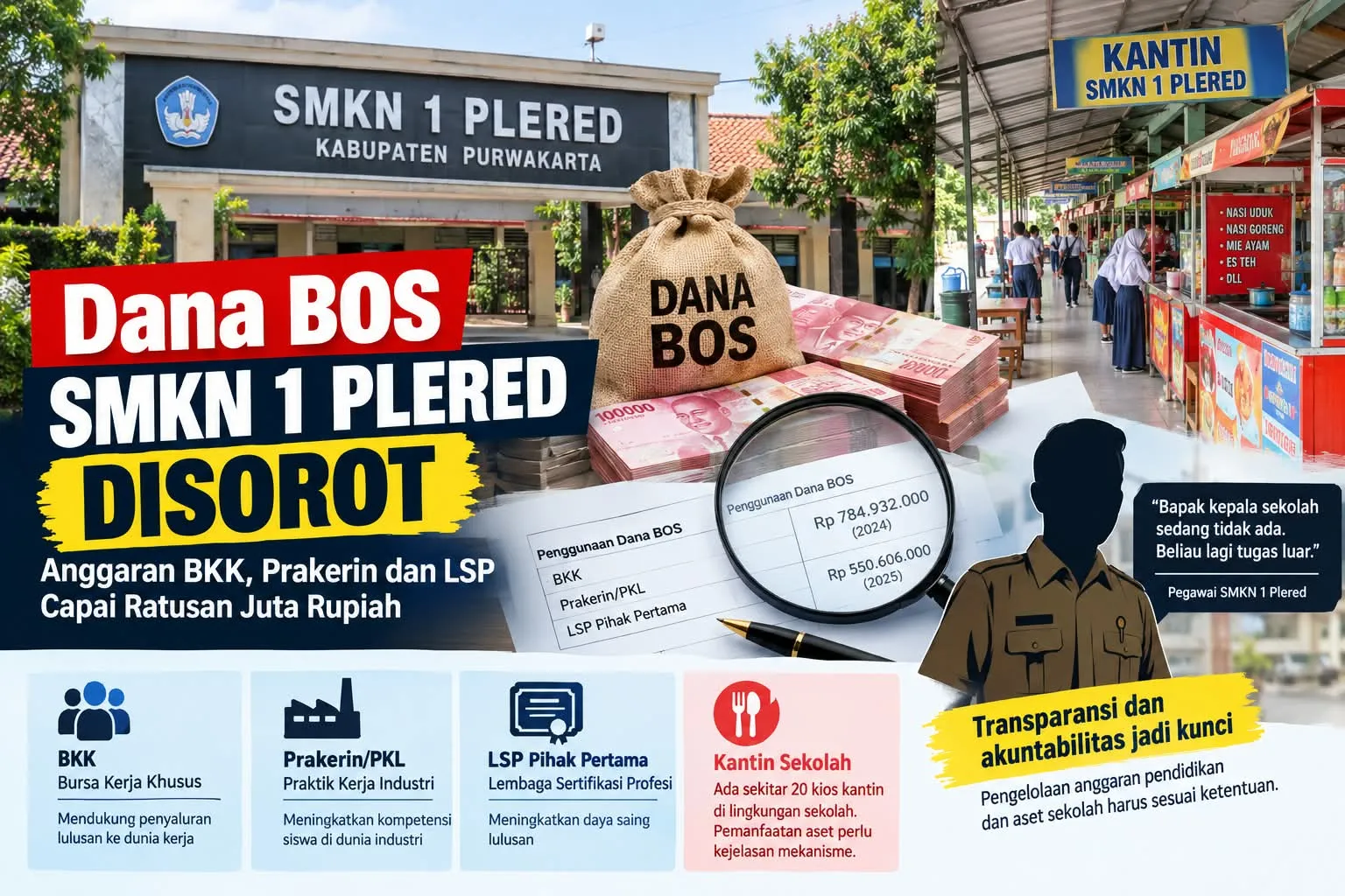 Dana BOS SMKN 1 Plered Disorot, Anggaran BKK, Prakerin, dan LSP Capai Ratusan Juta Rupiah