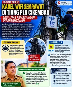 Kabel WiFi Semrawut di Tiang PLN Cikembar Disorot, Legalitas Pemasangan Dipertanyakan