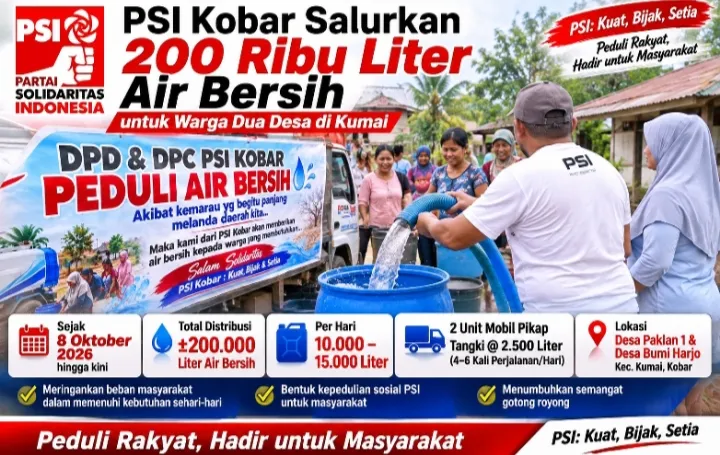 PSI Kobar Distribusikan 200 Ribu Liter Air Bersih untuk Warga Dua Desa di Kumai